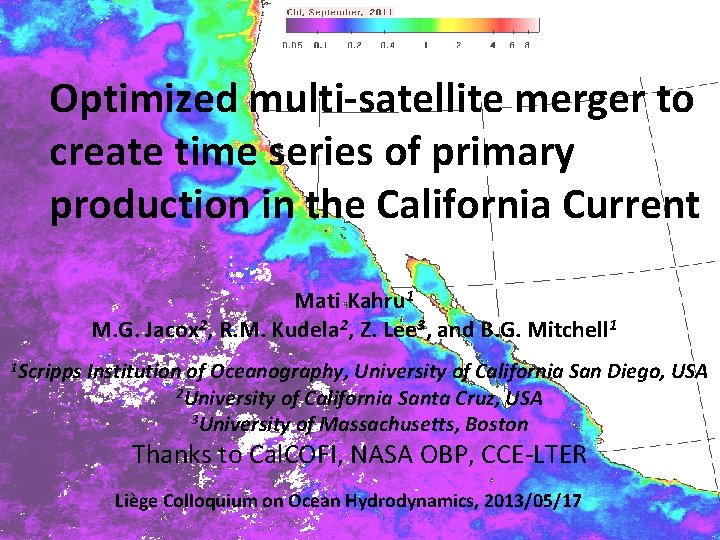 Optimized multi-satellite merger to create time series of primary production in the California Current