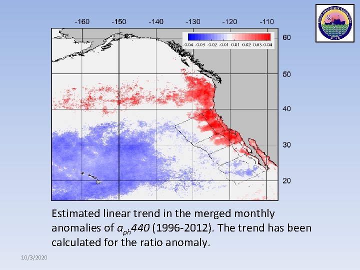 Estimated linear trend in the merged monthly anomalies of aph 440 (1996 -2012). The