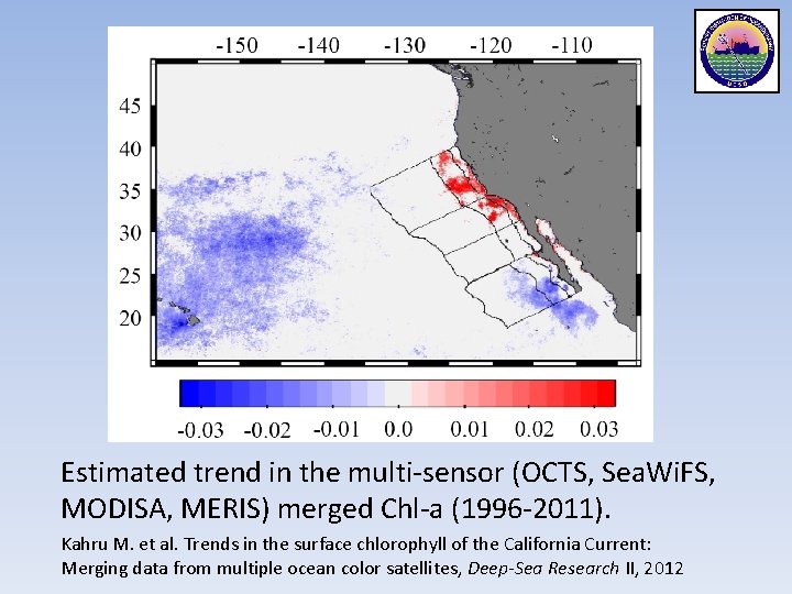 Estimated trend in the multi-sensor (OCTS, Sea. Wi. FS, MODISA, MERIS) merged Chl-a (1996