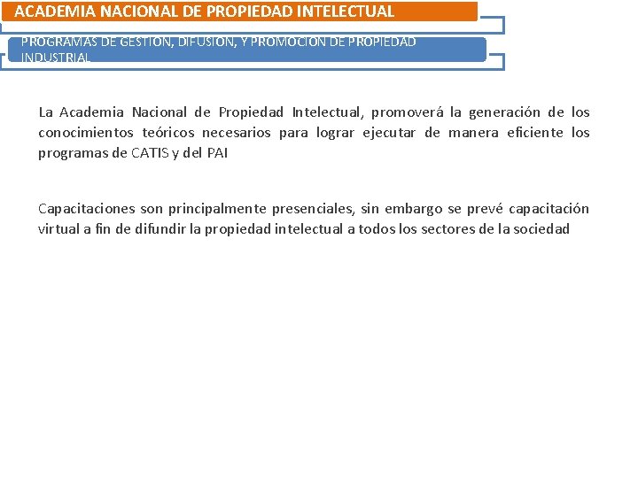 ACADEMIA NACIONAL DE PROPIEDAD INTELECTUAL PROGRAMAS DE GESTIÓN, DIFUSIÓN, Y PROMOCIÓN DE PROPIEDAD INDUSTRIAL