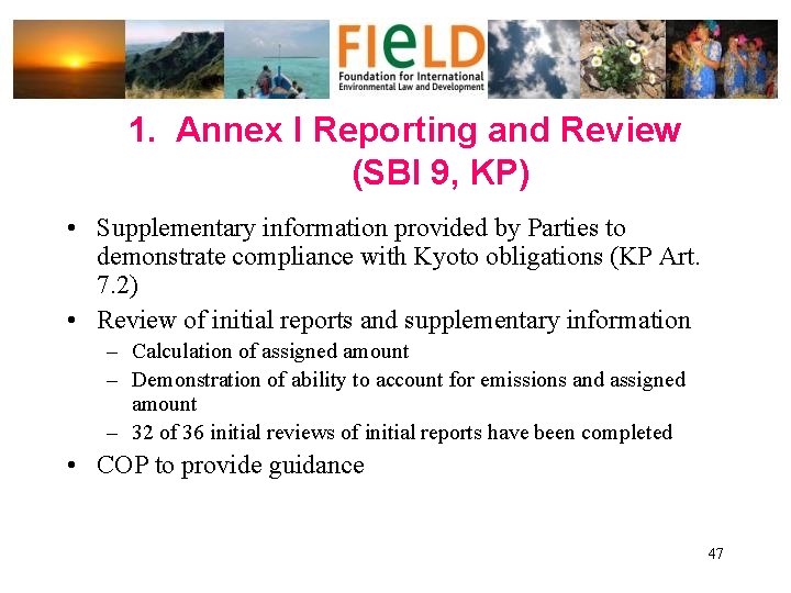 1. Annex I Reporting and Review (SBI 9, KP) • Supplementary information provided by