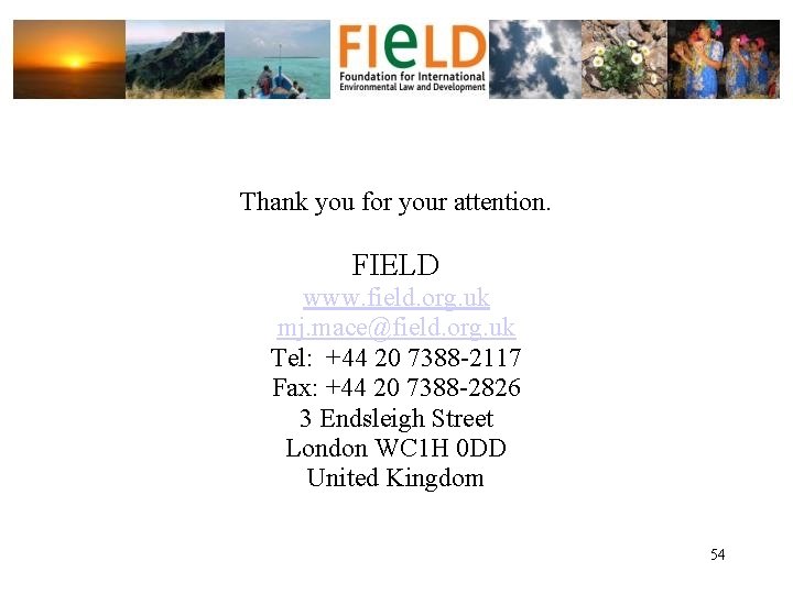 Thank you for your attention. FIELD www. field. org. uk mj. mace@field. org. uk