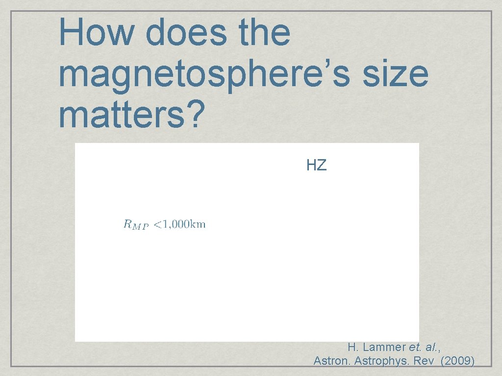 How does the magnetosphere’s size matters? HZ H. Lammer et. al. , Astron. Astrophys.