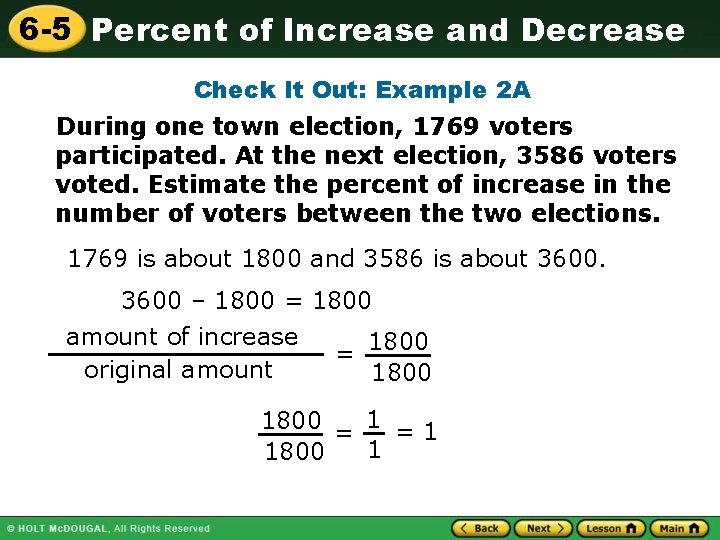 6 -5 Percent of Increase and Decrease Check It Out: Example 2 A During 6 -5 Percent of Increase and Decrease Check It Out: Example 2 A During