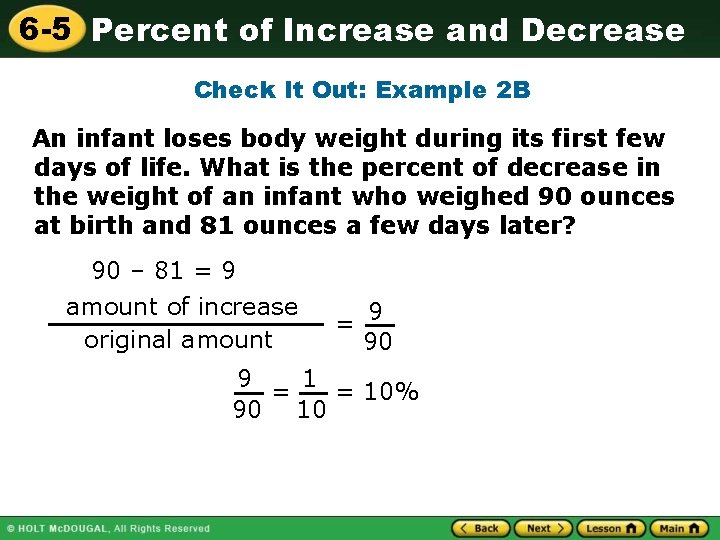 6 -5 Percent of Increase and Decrease Check It Out: Example 2 B An 6 -5 Percent of Increase and Decrease Check It Out: Example 2 B An