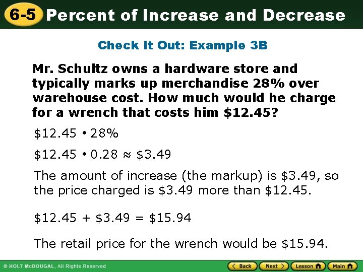 6 -5 Percent of Increase and Decrease Check It Out: Example 3 B Mr. 6 -5 Percent of Increase and Decrease Check It Out: Example 3 B Mr.