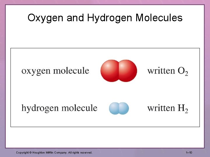 Oxygen and Hydrogen Molecules Copyright © Houghton Mifflin Company. All rights reserved. 1– 10
