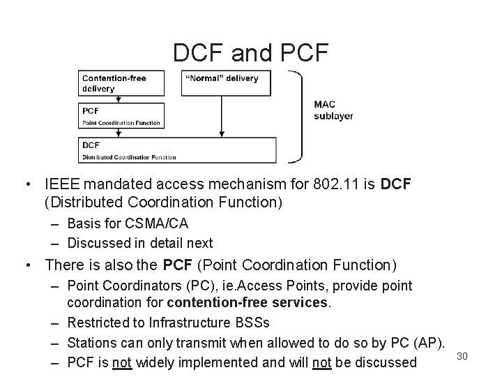 DCF and PCF • IEEE mandated access mechanism for 802. 11 is DCF (Distributed