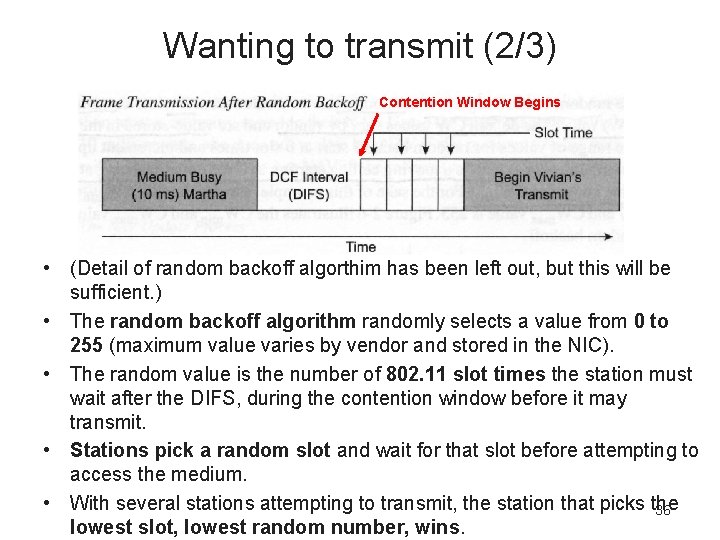 Wanting to transmit (2/3) Contention Window Begins • (Detail of random backoff algorthim has