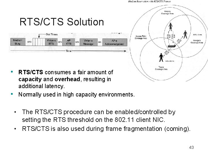 RTS/CTS Solution • • RTS/CTS consumes a fair amount of capacity and overhead, resulting