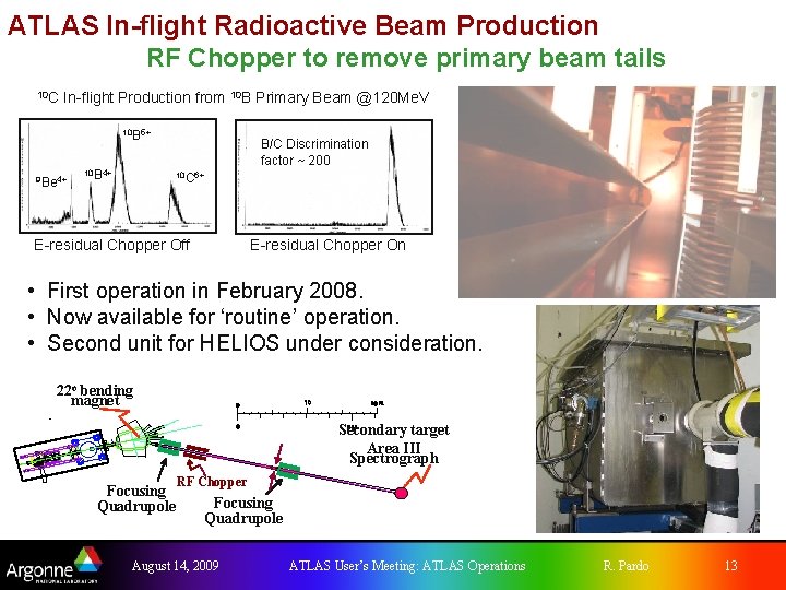 ATLAS In-flight Radioactive Beam Production RF Chopper to remove primary beam tails 10 C ATLAS In-flight Radioactive Beam Production RF Chopper to remove primary beam tails 10 C