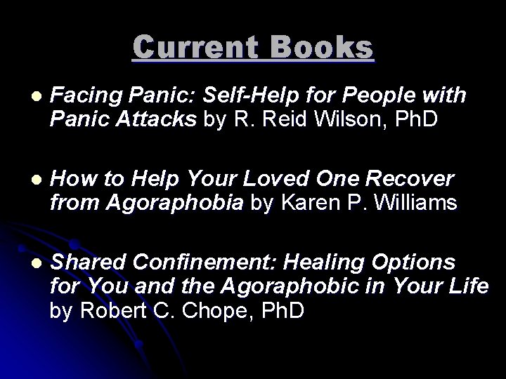 Current Books l Facing Panic: Self-Help for People with Panic Attacks by R. Reid