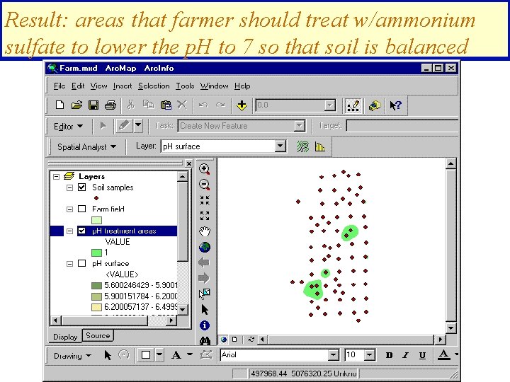 Result: areas that farmer should treat w/ammonium sulfate to lower the p. H to