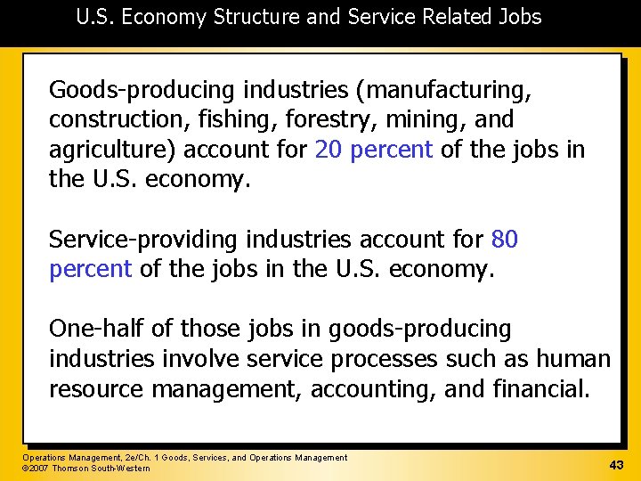 U. S. Economy Structure and Service Related Jobs Goods-producing industries (manufacturing, construction, fishing, forestry,