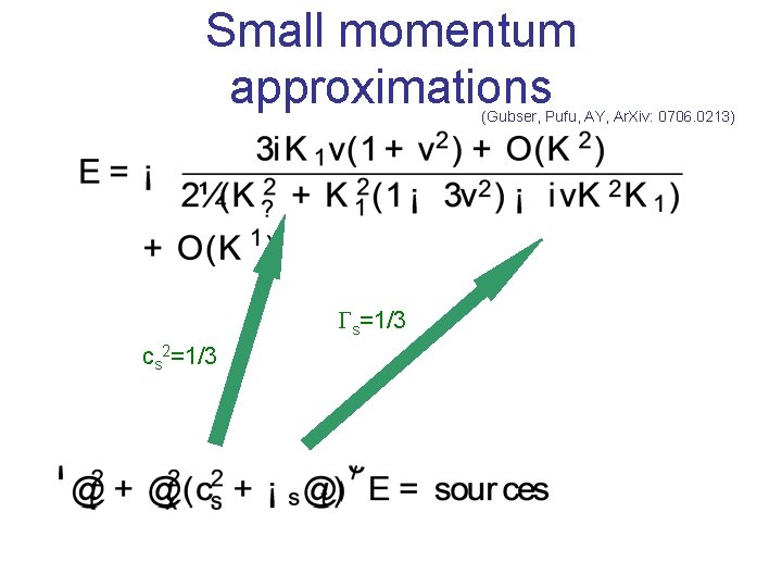 Small momentum approximations (Gubser, Pufu, AY, Ar. Xiv: 0706. 0213) s=1/3 cs 2=1/3 