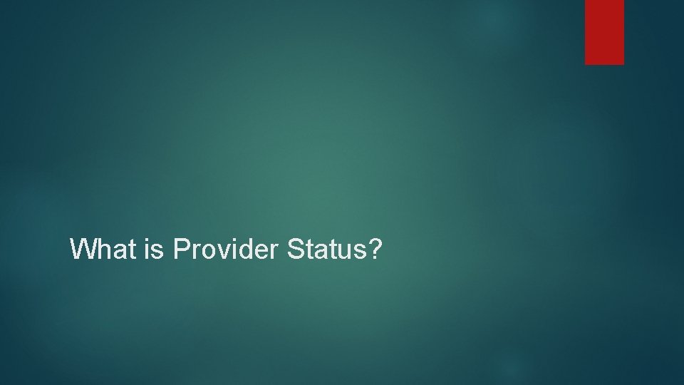What is Provider Status? 