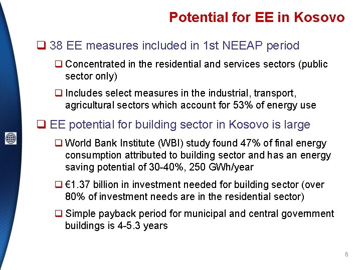 Potential for EE in Kosovo q 38 EE measures included in 1 st NEEAP