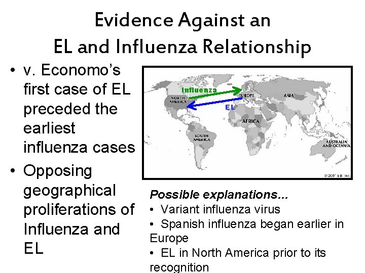 Evidence Against an EL and Influenza Relationship • v. Economo’s first case of EL
