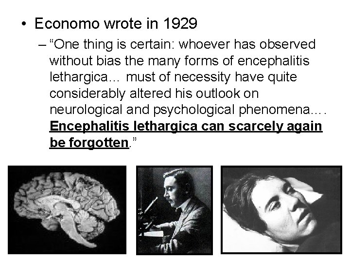  • Economo wrote in 1929 – “One thing is certain: whoever has observed