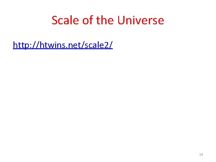 Scale of the Universe http: //htwins. net/scale 2/ 14 