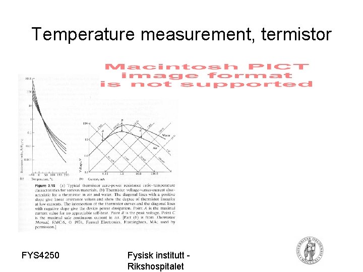 Temperature measurement, termistor FYS 4250 Fysisk institutt Rikshospitalet 