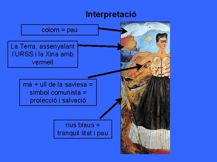 Interpretació colom = pau La Terra, assenyalant l’URSS i la Xina amb vermell mà