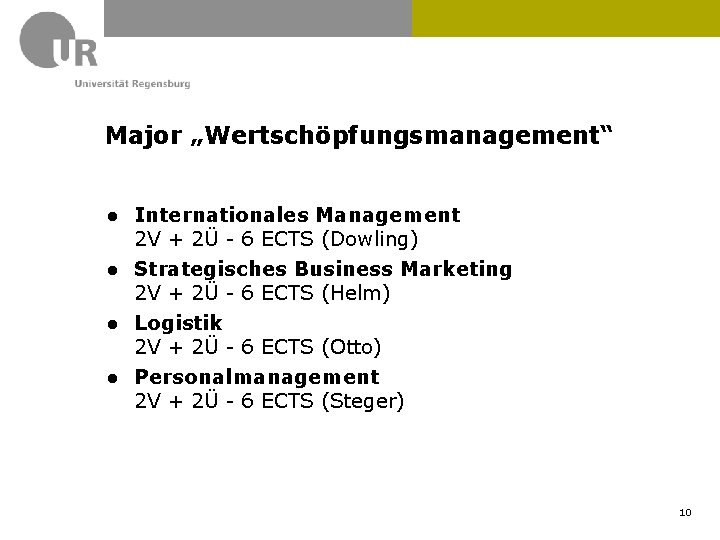 Major „Wertschöpfungsmanagement“ ● Internationales Management 2 V + 2Ü - 6 ECTS (Dowling) ●