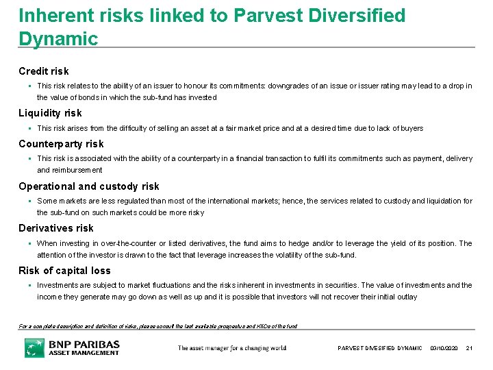 Inherent risks linked to Parvest Diversified Dynamic Credit risk This risk relates to the Inherent risks linked to Parvest Diversified Dynamic Credit risk This risk relates to the