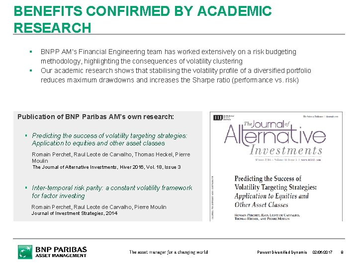BENEFITS CONFIRMED BY ACADEMIC RESEARCH BNPP AM’s Financial Engineering team has worked extensively on BENEFITS CONFIRMED BY ACADEMIC RESEARCH BNPP AM’s Financial Engineering team has worked extensively on
