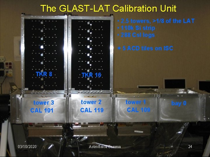 The GLAST-LAT Calibration Unit • 2. 5 towers, >1/8 of the LAT • 110