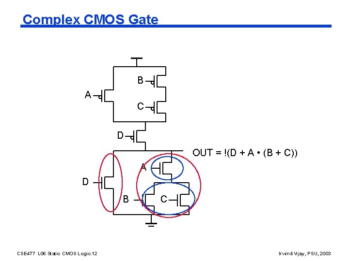 Complex CMOS Gate B A C D OUT = !(D + A • (B