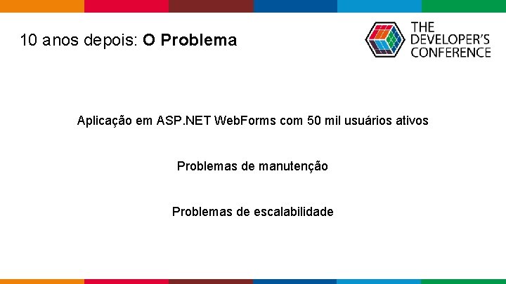 10 anos depois: O Problema Aplicação em ASP. NET Web. Forms com 50 mil