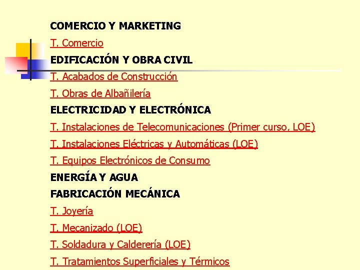 COMERCIO Y MARKETING T. Comercio EDIFICACIÓN Y OBRA CIVIL T. Acabados de Construcción T.