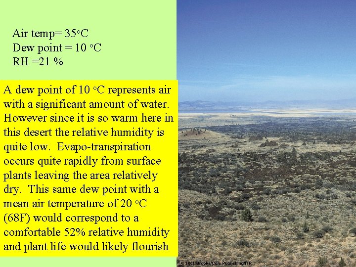 Air temp= 35 o. C Dew point = 10 o. C RH =21 % Air temp= 35 o. C Dew point = 10 o. C RH =21 %