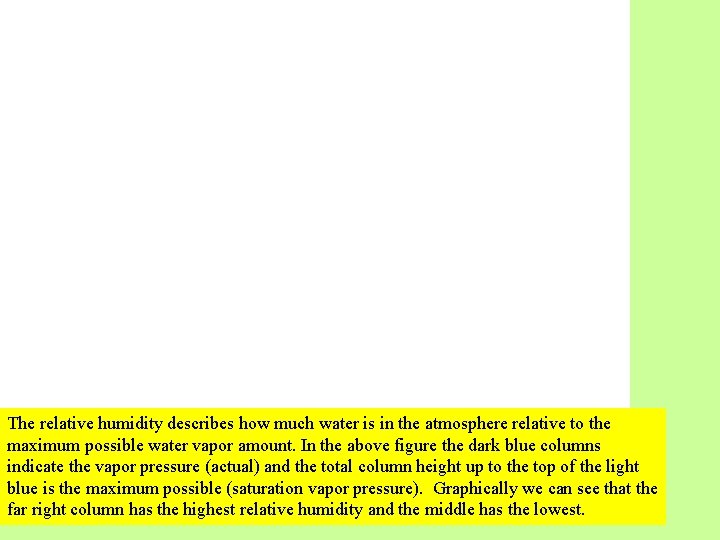 The relative humidity describes how much water is in the atmosphere relative to the The relative humidity describes how much water is in the atmosphere relative to the