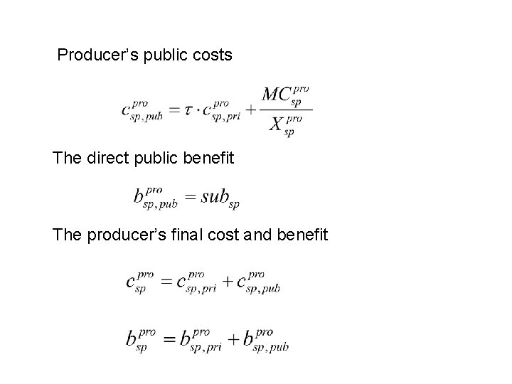 Producer’s public costs The direct public benefit The producer’s final cost and benefit Producer’s public costs The direct public benefit The producer’s final cost and benefit