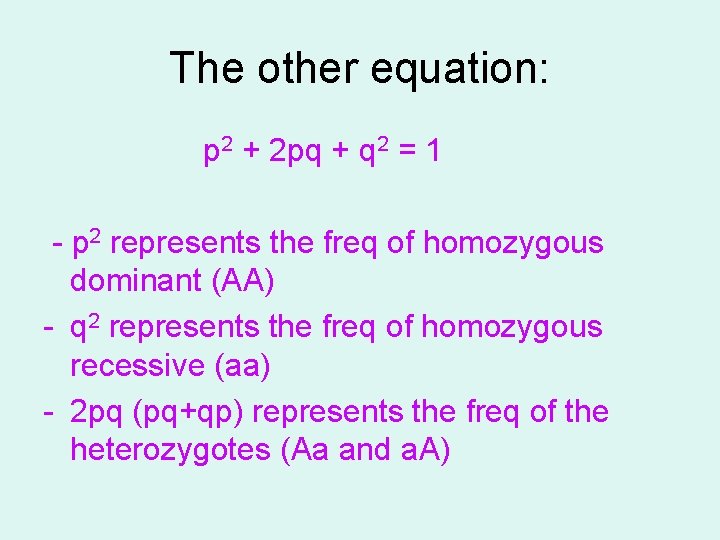 The other equation: p 2 + 2 pq + q 2 = 1 -