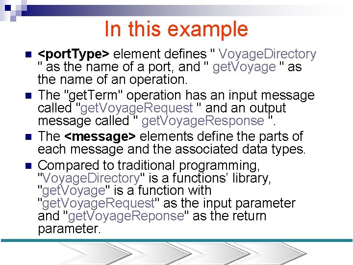 In this example n n <port. Type> element defines " Voyage. Directory " as