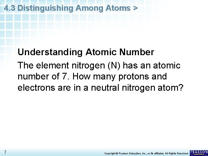 4. 3 Distinguishing Among Atoms > Understanding Atomic Number The element nitrogen (N) has