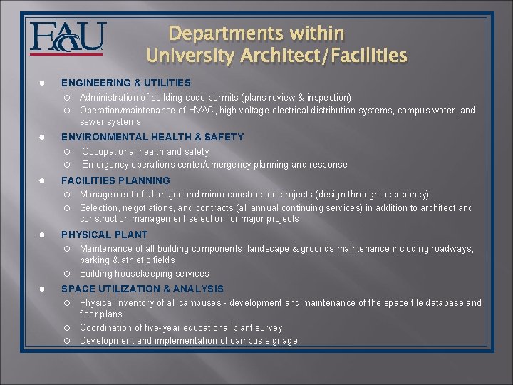 Departments within University Architect/Facilities ● ENGINEERING & UTILITIES Administration of building code permits (plans