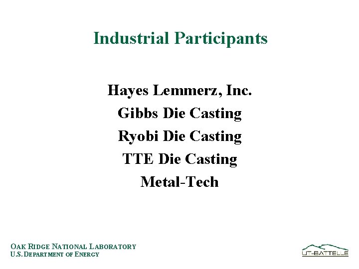 Industrial Participants Hayes Lemmerz, Inc. Gibbs Die Casting Ryobi Die Casting TTE Die Casting