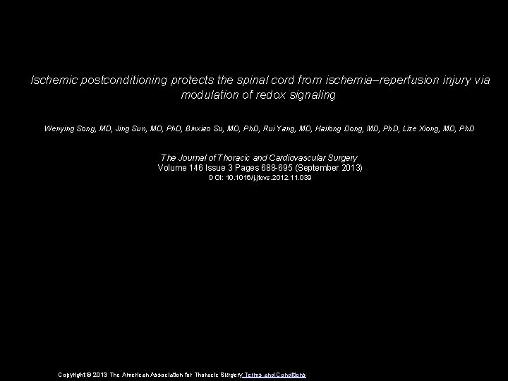 Ischemic postconditioning protects the spinal cord from ischemia–reperfusion injury via modulation of redox signaling