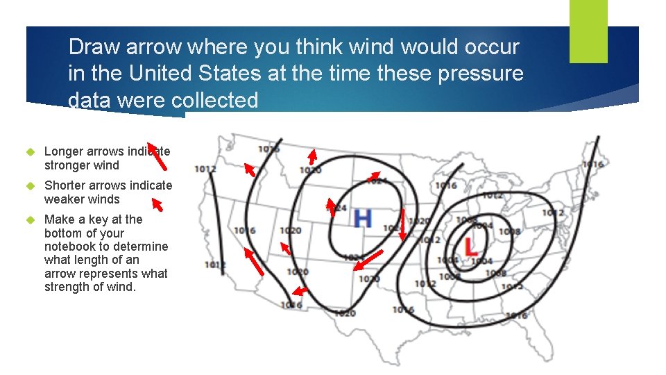Draw arrow where you think wind would occur in the United States at the
