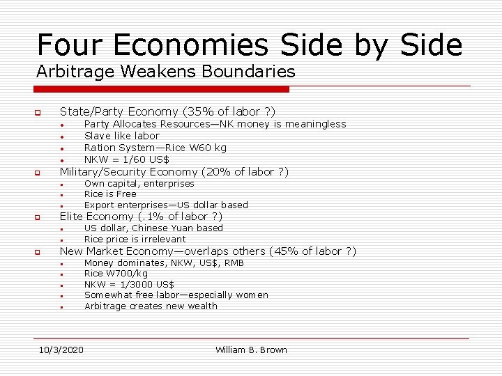 Four Economies Side by Side Arbitrage Weakens Boundaries q State/Party Economy (35% of labor