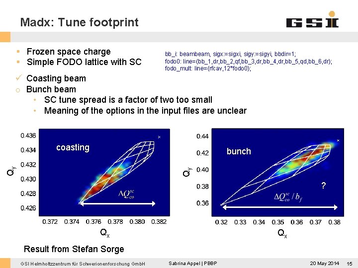 Madx: Tune footprint § Frozen space charge § Simple FODO lattice with SC bb_i: