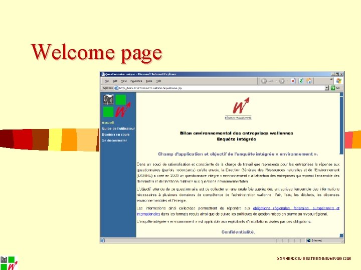 Welcome page DGRNE/DCE/ BESTREGINE/MP/05/1205 