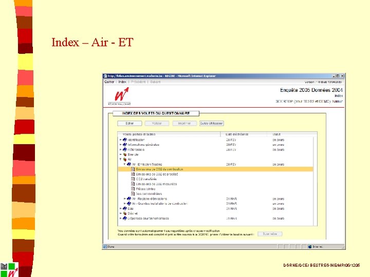 Index – Air - ET DGRNE/DCE/ BESTREGINE/MP/05/1205 