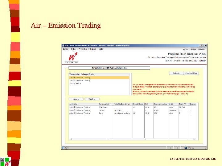 Air – Emission Trading DGRNE/DCE/ BESTREGINE/MP/05/1205 