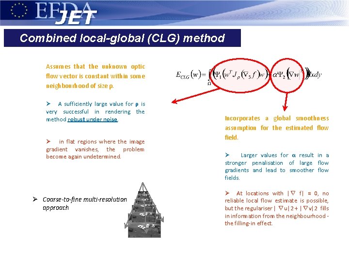 Combined local-global (CLG) method Assumes that the unknown optic flow vector is constant within