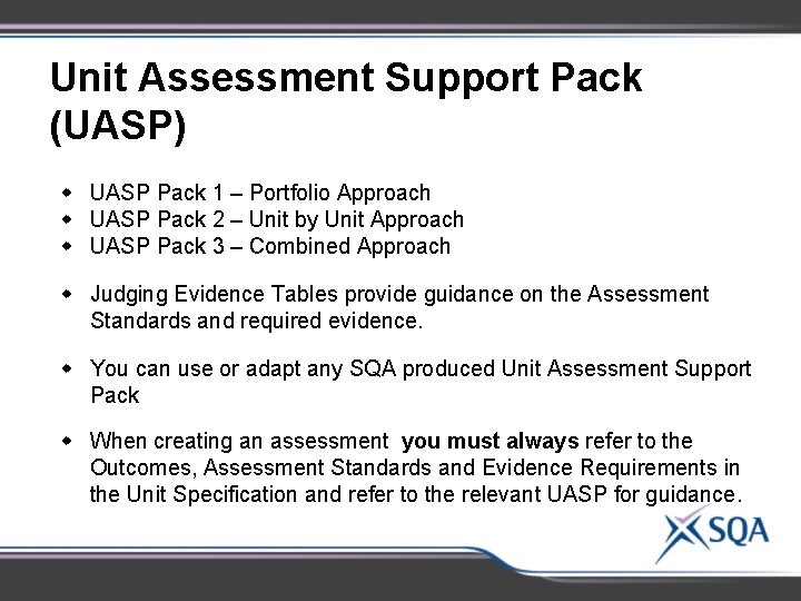 Unit Assessment Support Pack (UASP) w UASP Pack 1 – Portfolio Approach w UASP